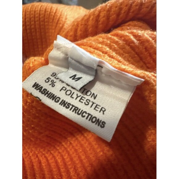 Women Sweater Shoulder Pad Knit Vest Medium Orange High Neck Cotton Top Knit - Picture 15 of 16